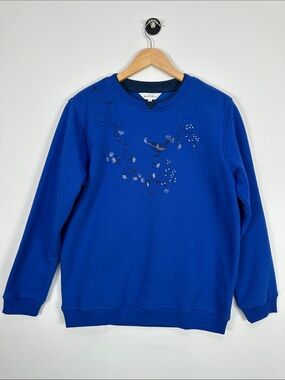 Northern Reflections Embroidered Sweatshirt Blue Cottagecore Cozy Crewneck M